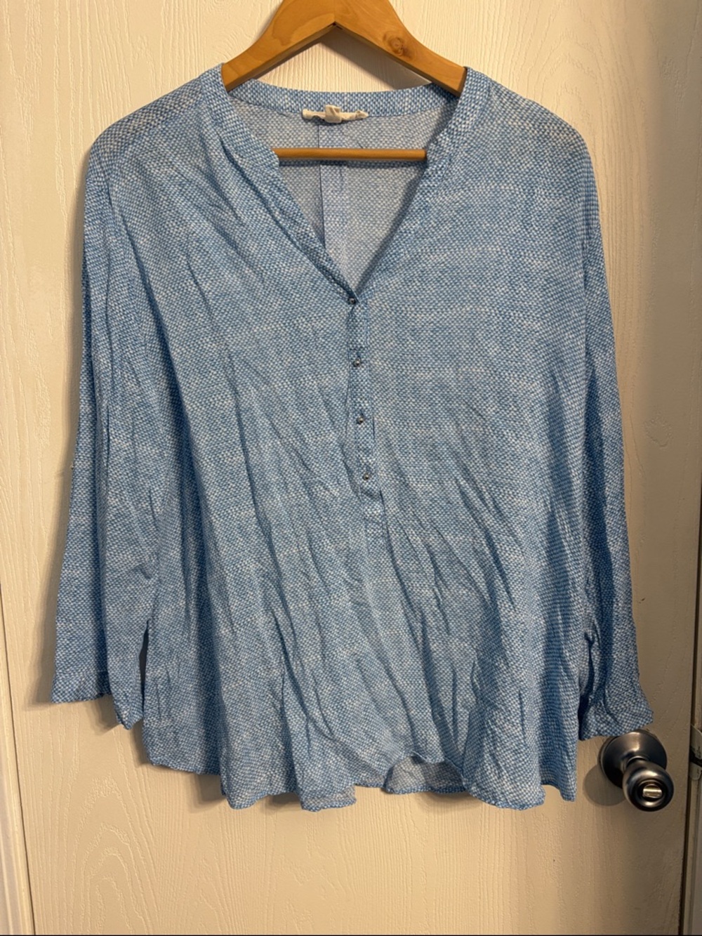 grand & greene Light Blue Textured Button-Front Blouse